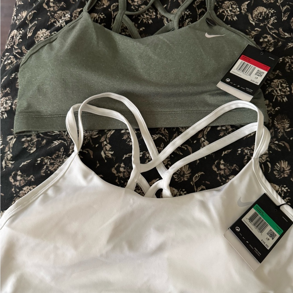 Nike Sports Bras - Classic White and Olive Green